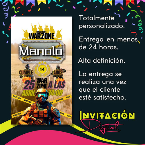 Invitación Digital Personalizada De Cumpleaños Call Of Duty