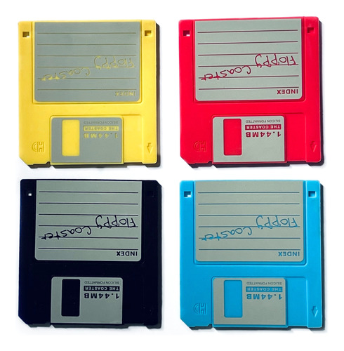 Pack De 4 Posavasos Tipo Diskette Silicona Goma De Colores