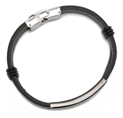 Imagen 4 de 10 de Pulsera Hombre Placa Juvenil Cuero