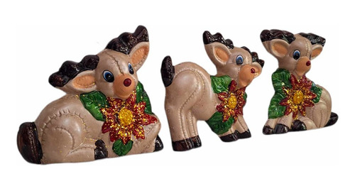 Familia De Renos Navideños 3 Pz, Figura Decoracion Navidad