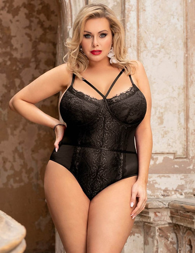 Imagen 2 de 9 de Body Negro Talle Grande Lencerìa Sexy Gorditas Xl By055