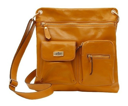 Bolsa Transversal Artesanal Classica Couro Legitimo Feminino Acambamento dos ferragens Ouro Cor Amarelo Cor da correia de ombro Preto Desenho do tecido Liso