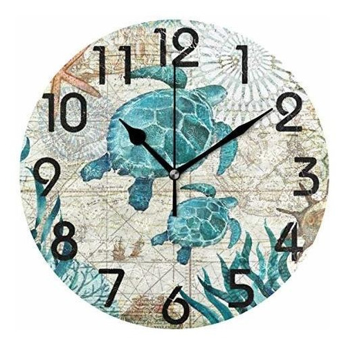 Reloj De Pared Redondo Con Mapa Antiguo De Tortugas Mar...