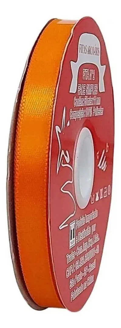 Fita de Cetim Trader 15mm Laranja 50m Rolo Poliéster