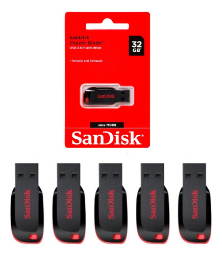 Kit Com 5 Pendrive Sandisk Cruzer Blade 32gb Sdcz50-032g-b35