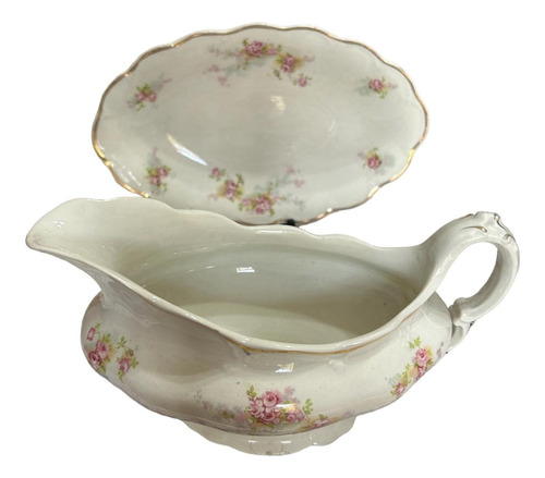 Salsera Con Plato De Porcelana Inglesa Antiguo Vintage