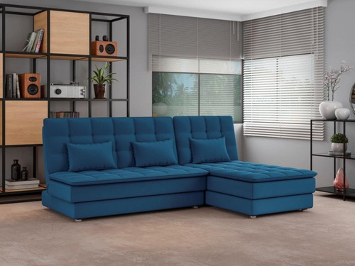 Sofá Cama Reclinável Com Chaise Penelope - Veludo Petroleo