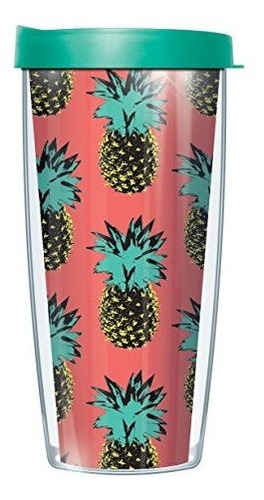 Pop Art Pineapple Pink Traveler 16 Oz Tumbler Cup With Teal 