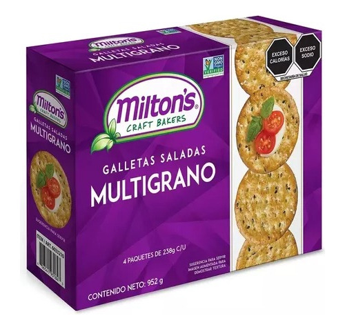 Galletas Saladas Multigrano Miltons Nongmo Snack Lonche 2pzs