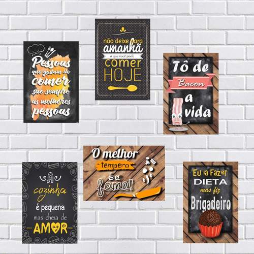 Kit Com 6 Placas Em Mdf - Frases Para Cozinha - R+ Adesivos