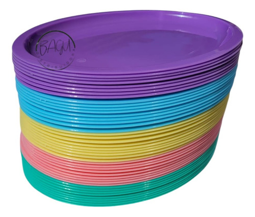 20 Plato Taquero Ovalado Reutilizable Colores Pastel