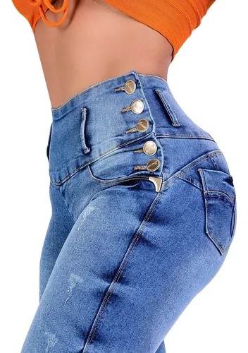 Calça Jeans Plus Size Moda Maior Feminina Cós Modelador Top