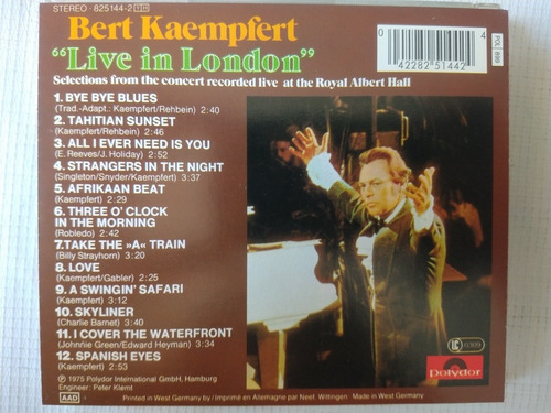 Bert Kaempert Cd Live In London (Usado)