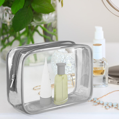 2 Bolsa De Maquillaje Transparente Contenedor Portátil Gris