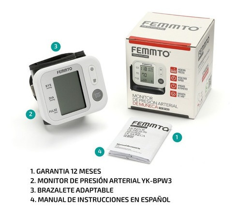Imagen 7 de 9 de Tensiometro Digital De Muñeca Automático Femmto Yk-bpw3 Sensor De Posicionamiento De Brazo