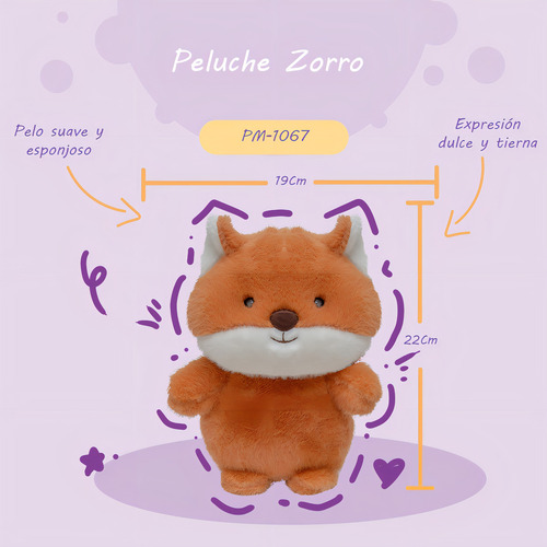 Peluche Chico De Animales Ultra Suave Y Esponjoso Color Naranja Oscuro