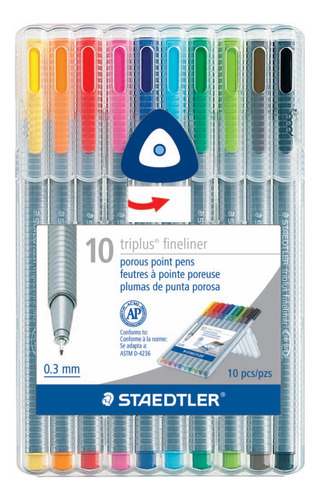 Rotuladores Staedtler Triplus Fineliner, Paquete 10, Colores