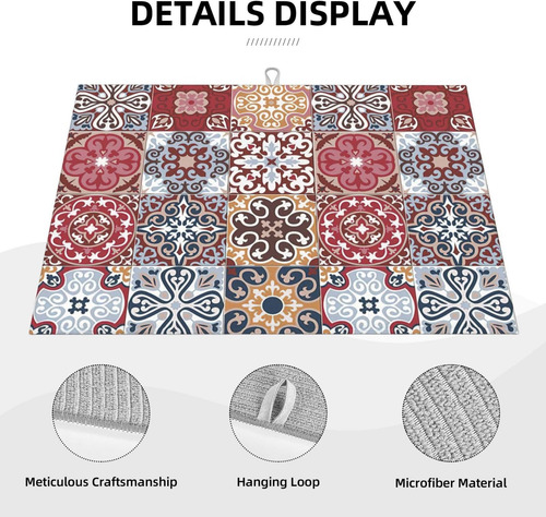 Mat De Secado De Plato Bohemio Retro 18x24 Pulgadas Matfibra