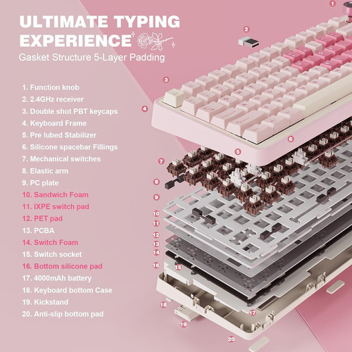 Yunzii B75pro Mechanical Keyboard,75% V2 Switch Pink