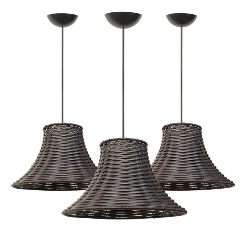 3x Lustre Pendente Luminária Junco Chapéu Chinês Sala Balcão