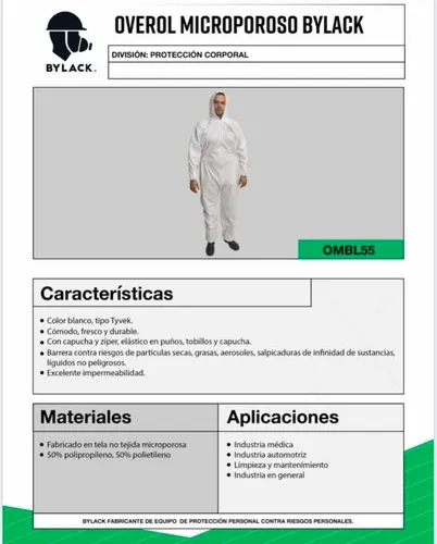 Ficha técnica overol antifluidos new arrivals