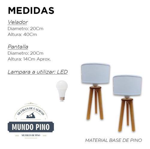 Imagen 2 de 5 de Velador Tripode 2 Unidades Vintage Nordico Escandinavo Full