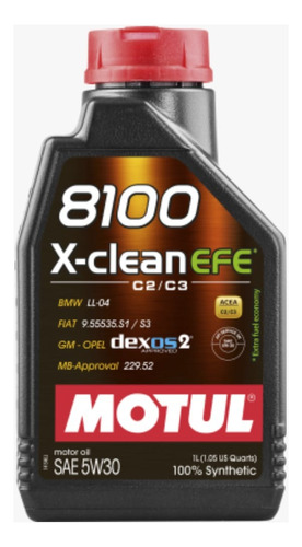 Aceite de motor sintético Motul 8100 X-clean Efe 5w30, 1 litro