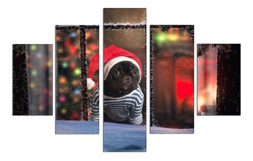 Cuadro Perro Navideño Decoración, 5 Piezas Lienzo Canvas