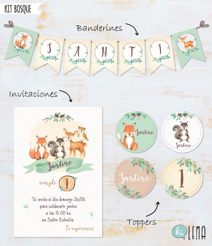 Kit Imprimible Woodland Bosque Zorro Deco + Candy Bar