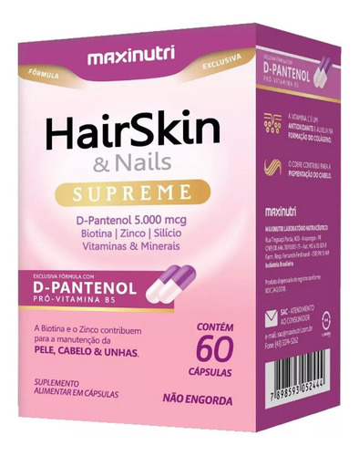 2 Hair Skin & Nails Supreme D-pantenol 5000mcg 60 Cápsulas