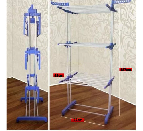 Tendedero Ropa Colgador Pechero Plegable 3 Niveles Color Azu