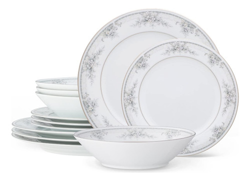 Noritake Sweet Leilani - Juego De 12 Piezas En Rosa/blanco