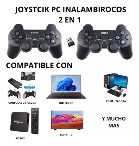 Joystick Pc Inalambrico Doble 2 En 1 Vibracion Gamepad Mando Color Negro Negro