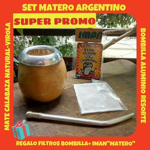 Imperdible!set Mate!mate Calabaza+bombilla+ Iman Matero Filt