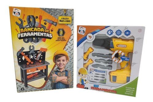 Kit Ferramentas Com Bancada E Furadeira Elétrica Infantil