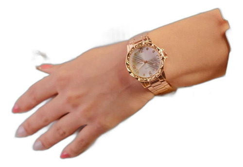 Relógio Quartz Feminino Aço Inoxidavel Rose Com Garantia