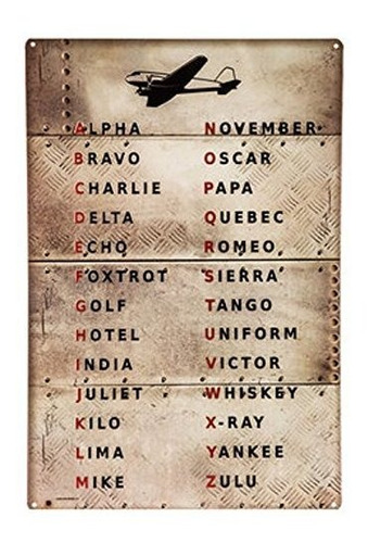 Señales - Pilot Code Aviation Metal Sign Phonetic Alphabet A