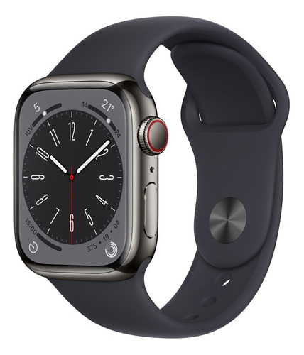 Apple Watch Series 8 GPS + Celular - Caja de acero inoxidable color grafito 41 mm - Correa deportiva medianoche - Patrón