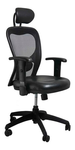 Silla de escritorio Portantino Citiz con cabezal ergonómica  negra con tapizado de cuero sintético