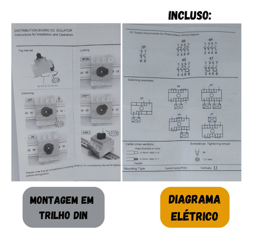 Chave Seccionadora Fotovoltaica 4 Polos 1500v 32a Combo 4 Un