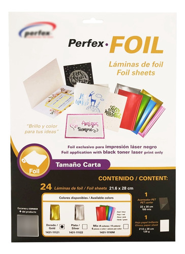Perfex Foil Metalizado Color Dorado T/carta 24 Laminas
