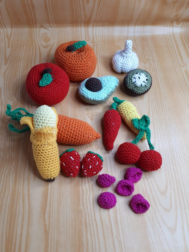 Set Frutas Y Verduras A Crochet (17 Piezas)
