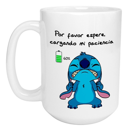 Taza Grande Stitch Cargando Nivel De Paciencia Error Espere Color Blanco St