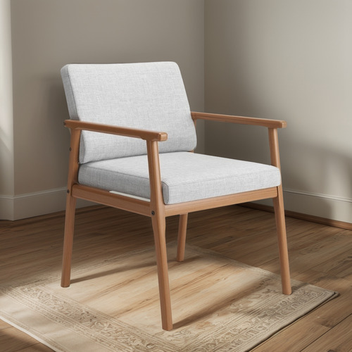 Poltrona Premium Up Com Base De Madeira Linho Cinza