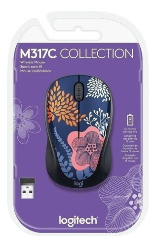 Mouse Logitech Inalambrico M317 Blue Floral