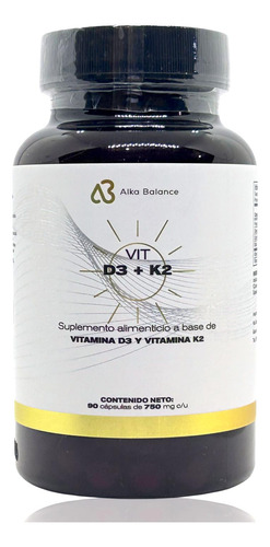 Vitamina D3 Vitamina K2 90 Cápsulas 750 Mg Alka Balance.