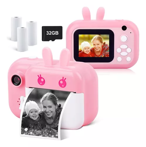 Cámara instantánea para niños Cámara de impresión HD1080p Cámara digital de  video foto con papel de impresión para niños Regalo de Navidad de  cumpleaños rosa