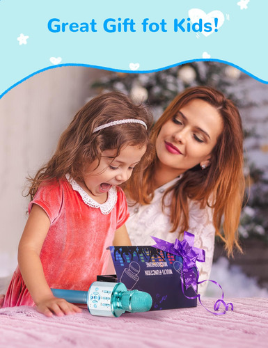 Micrófono De Karaoke Amazmic Kids Bluetooth Led Azul Claro