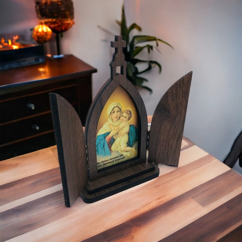 Capela Capelinha Mãe Rainha Com Porta Madeira 18 Cm