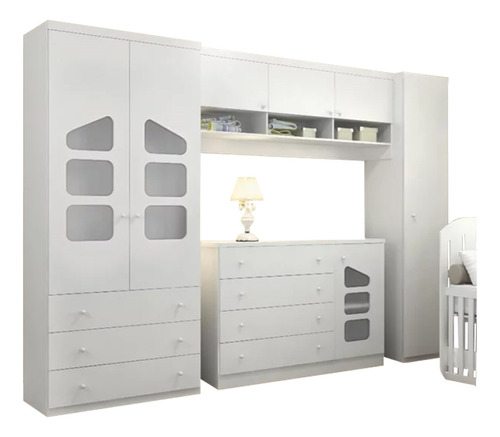 Quarto Infantil C/ Guarda Roupa Modulado E Cômoda 4 Gav Bco